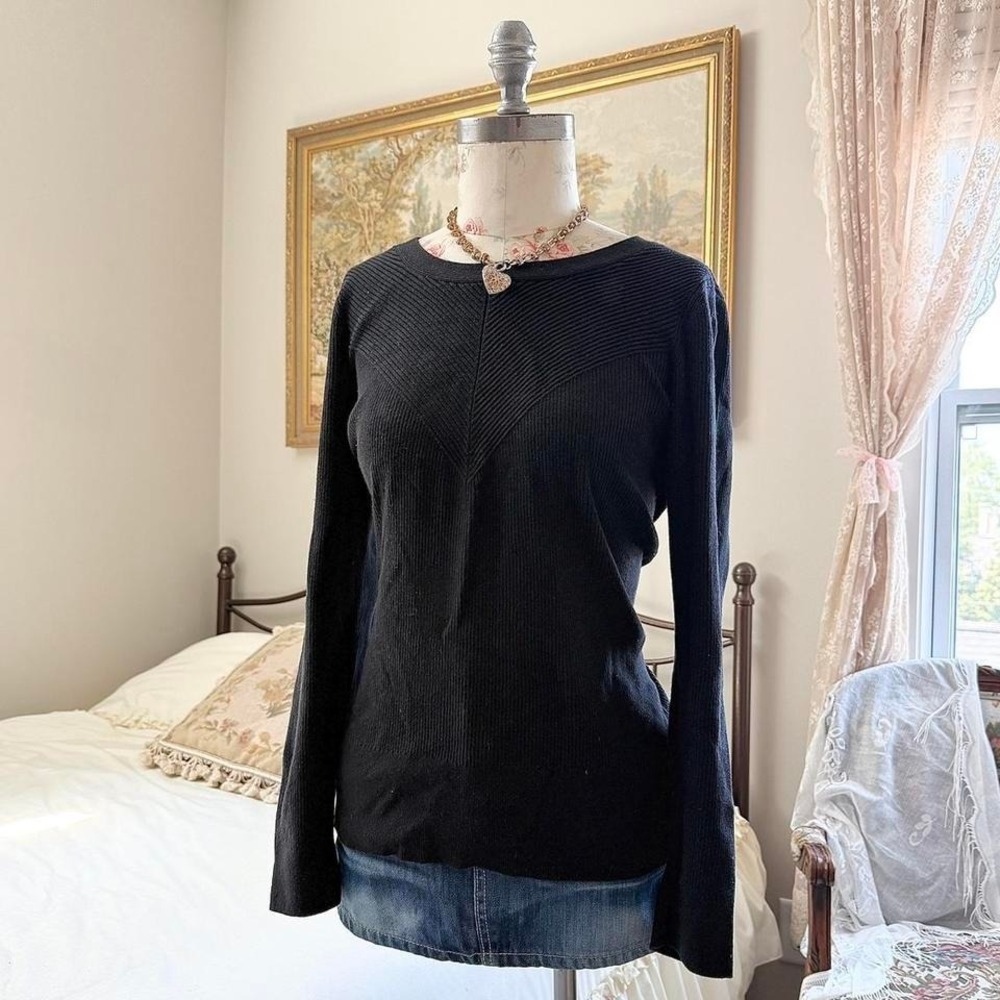black knit sweater  2000s talbots black ribbed knit‎ sweater top size large